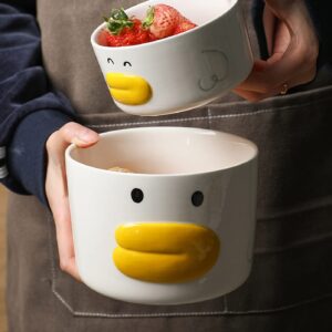 AKVAELFO Funny Anime Duck Large Salad Bowl Safe Ceramic Hand Glazed For Big Soup Bowls, Fruit, Ramen 40oz Porcelain Noodle Mixing Bowl 5.8" Cute Bowls,Ideal Housewarming Gift.