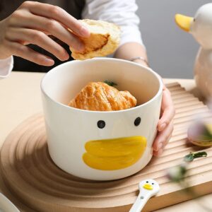 AKVAELFO Funny Anime Duck Large Salad Bowl Safe Ceramic Hand Glazed For Big Soup Bowls, Fruit, Ramen 40oz Porcelain Noodle Mixing Bowl 5.8" Cute Bowls,Ideal Housewarming Gift.