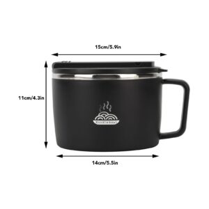 JTLB Microwave Noodle Bowl with Chopsticks and Spork 1200ml 304 Stainless Steel Portable Ramen Cooker Bowl with Lid for Office (Black)