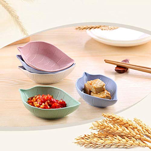 Aeyistry 4 Pcs Leaf Shape Sauce Dish,Small Dipping Bowls Appetizer Plates Wheat Straw Soy Sauce Dishes Multicolor Plastic Saucers Bowl Dinnerware Set for Vinegar/Salad Soy Sauce/Wasabi/Chili Oil