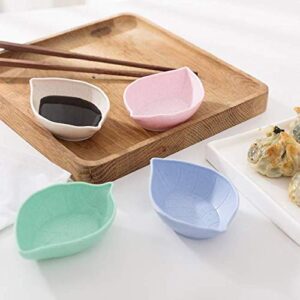 Aeyistry 4 Pcs Leaf Shape Sauce Dish,Small Dipping Bowls Appetizer Plates Wheat Straw Soy Sauce Dishes Multicolor Plastic Saucers Bowl Dinnerware Set for Vinegar/Salad Soy Sauce/Wasabi/Chili Oil