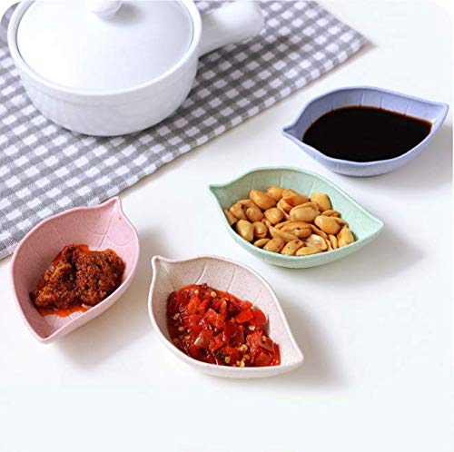 Aeyistry 4 Pcs Leaf Shape Sauce Dish,Small Dipping Bowls Appetizer Plates Wheat Straw Soy Sauce Dishes Multicolor Plastic Saucers Bowl Dinnerware Set for Vinegar/Salad Soy Sauce/Wasabi/Chili Oil