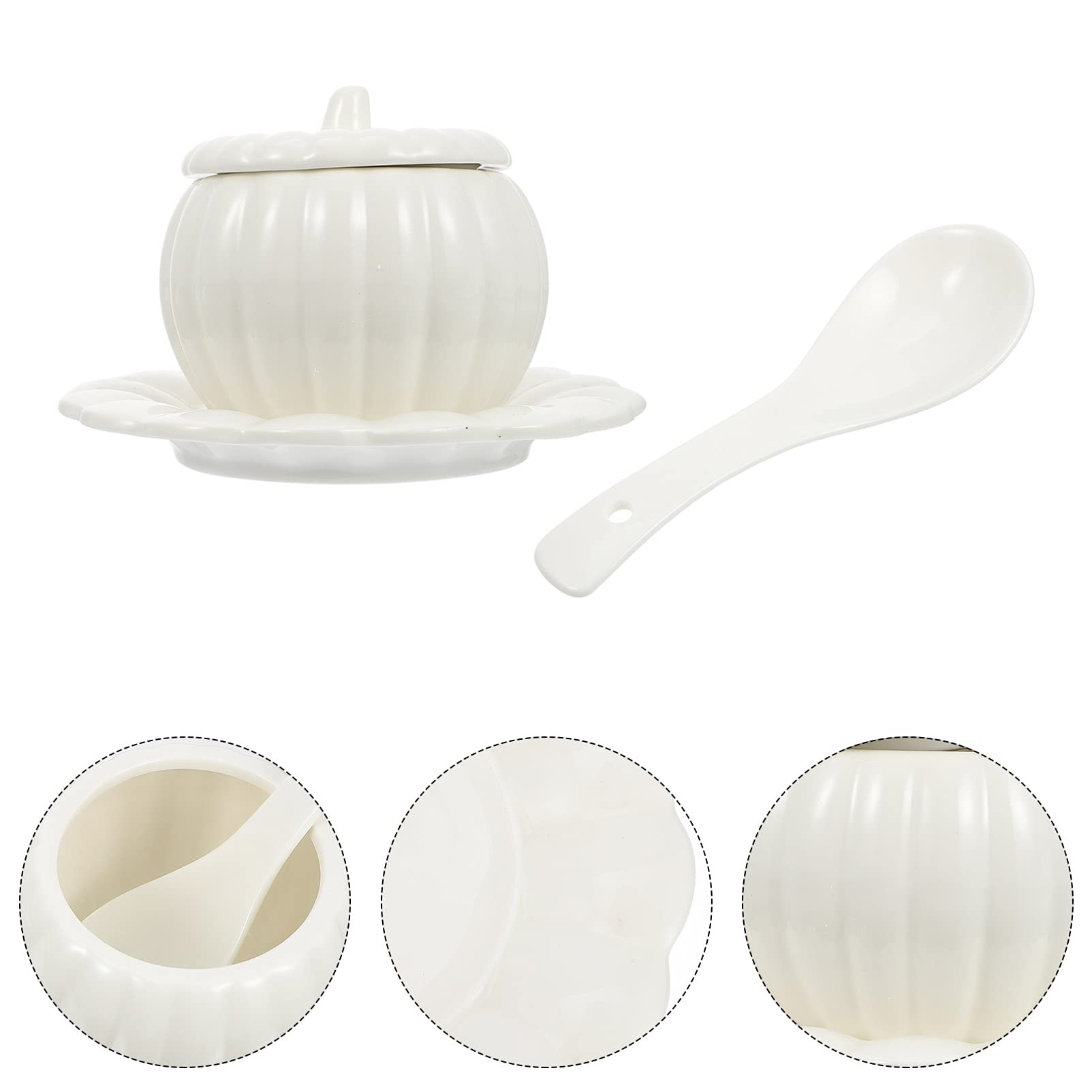 DOITOOL 1 Set Pumpkin Soup Bowl White Thickened Ceramic Pumpkin Bowl Tureen with Ladle Dish Halloween Decor Dinnerware Dessert Bowl for Halloween Table Decoration