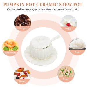 DOITOOL 1 Set Pumpkin Soup Bowl White Thickened Ceramic Pumpkin Bowl Tureen with Ladle Dish Halloween Decor Dinnerware Dessert Bowl for Halloween Table Decoration