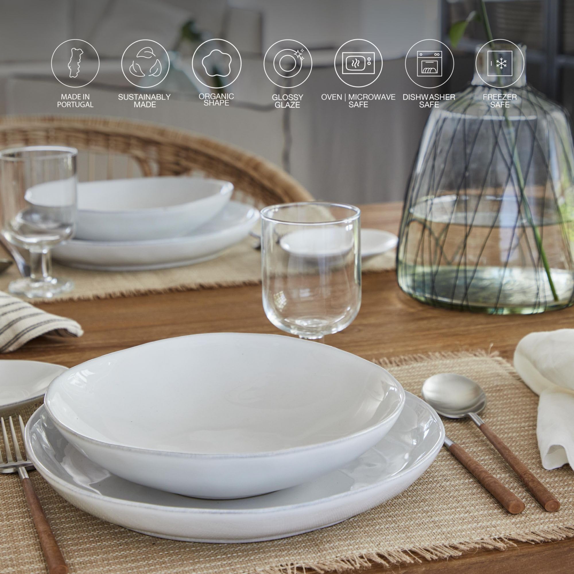 Costa Nova Ceramic Stoneware Soup & Pasta Bowl - Livia Collection, White | Microwave & Dishwasher Safe Dinnerware | Food Safe Glazing | Restaurant Quality Tableware