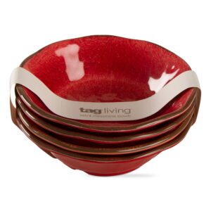 tag 10 oz. 7 in. veranda cracked glazed solid red wavy edge melamine plastic dinnerware bowls set of 4 dishwasher safe indoor outdoor round red bowl set of 4 red