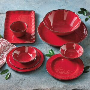 tag 10 oz. 7 in. Veranda Cracked Glazed Solid Red Wavy Edge Melamine Plastic Dinnerware Bowls Set of 4 Dishwasher Safe Indoor Outdoor Round Red Bowl Set of 4 Red