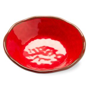 tag 10 oz. 7 in. Veranda Cracked Glazed Solid Red Wavy Edge Melamine Plastic Dinnerware Bowls Set of 4 Dishwasher Safe Indoor Outdoor Round Red Bowl Set of 4 Red