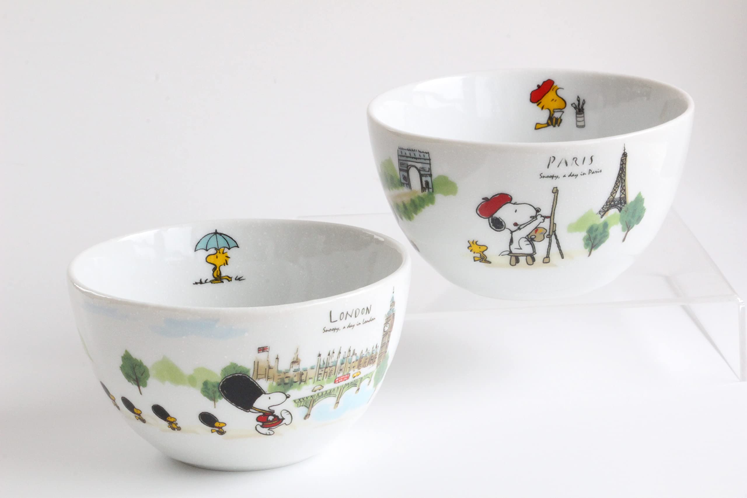 シミズ陶業(Shimizutougyou) London Paris Snoopy Bowl, Set of 2