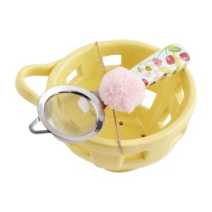 mud pie colorful berry bowl set, 3 1/2" x 5 1/2" dia | strainer 5", yellow