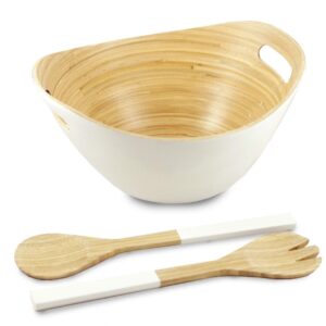 Purelite Modern Scandinavian Style Designer Salad and Fruit Bowl with Matching Salad Serving Set Made of Sustainable Bamboo | 12 inch