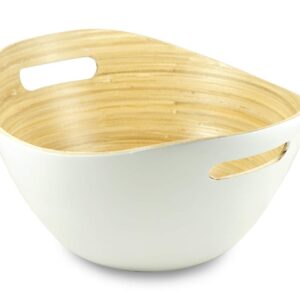 Purelite Modern Scandinavian Style Designer Salad and Fruit Bowl with Matching Salad Serving Set Made of Sustainable Bamboo | 12 inch