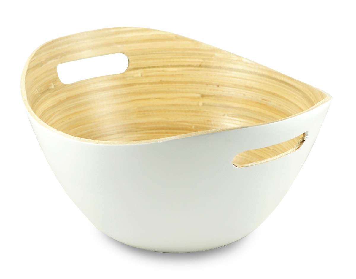 Purelite Modern Scandinavian Style Designer Salad and Fruit Bowl with Matching Salad Serving Set Made of Sustainable Bamboo | 12 inch