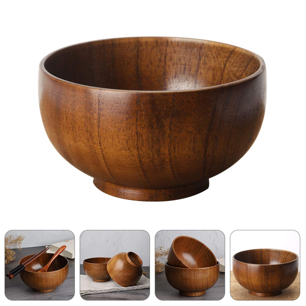 Hemoton 1pc 13x8CM Simple Wooden Bowl Food Bowl Handmade Wood Bowl Soup Bowls Cereal Bowls Rice Bowls Mixing Bowls Wooden Salad Bowl Individual Salad Bowls