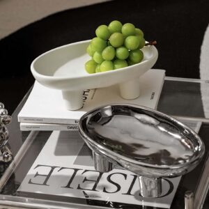 MLAFE Aesthetic Ceramic Fruit Plate, Plating Ceramic Entrance, Living Room, Dining Room, Kitchen Tray Nordic Style Key, Fruit, Snack Tray (White)