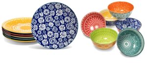 annovero bundle - salad plates, dessert bowls. cute and colorful stoneware dishes for kitchen, microwave and oven safe. bundle