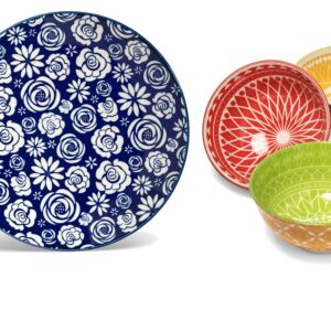 Annovero Bundle - Salad Plates, Dessert Bowls. Cute and Colorful Stoneware Dishes for Kitchen, Microwave and Oven Safe. Bundle