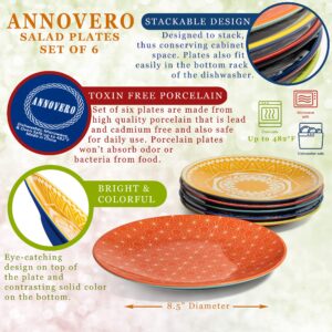 Annovero Bundle - Salad Plates, Dessert Bowls. Cute and Colorful Stoneware Dishes for Kitchen, Microwave and Oven Safe. Bundle