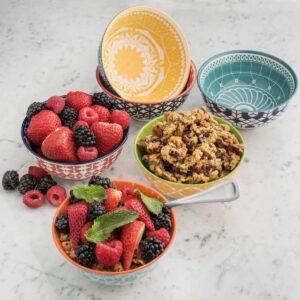 Annovero Bundle - Salad Plates, Dessert Bowls. Cute and Colorful Stoneware Dishes for Kitchen, Microwave and Oven Safe. Bundle