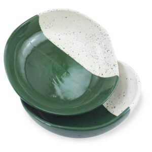 roro handmade ceramic stoneware divided bowls - green & ivory white speckled - set of 2-7.5 inches - artistic tableware for dining - lead-free, cadmium-free