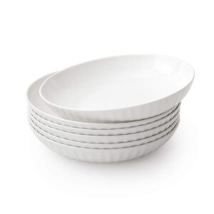 zen pleats porcelain salad pasta bowls 23oz set of 6 (white)