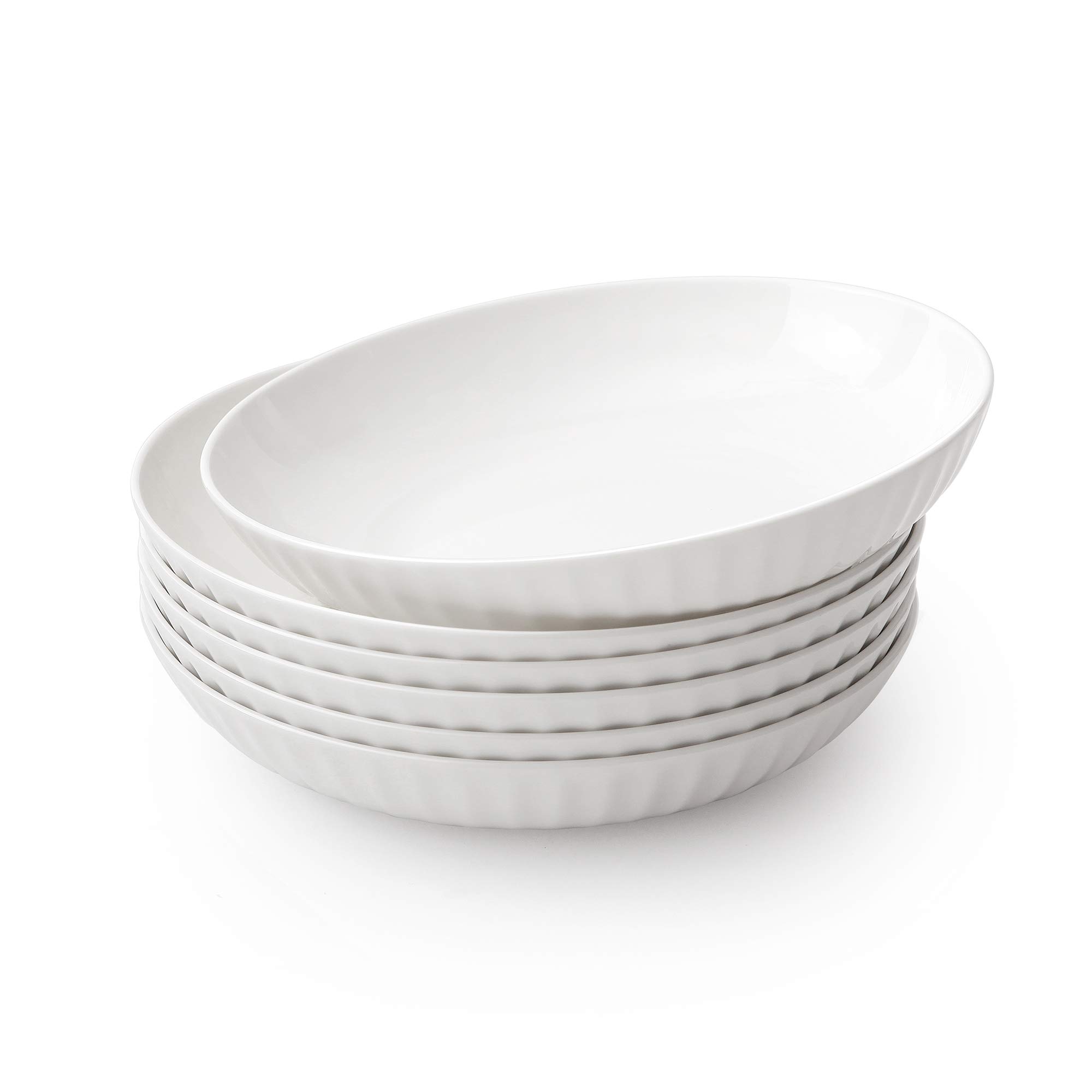 ZEN Pleats Porcelain Salad Pasta Bowls 23oz Set of 6 (White)