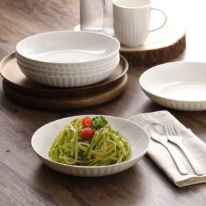 ZEN Pleats Porcelain Salad Pasta Bowls 23oz Set of 6 (White)