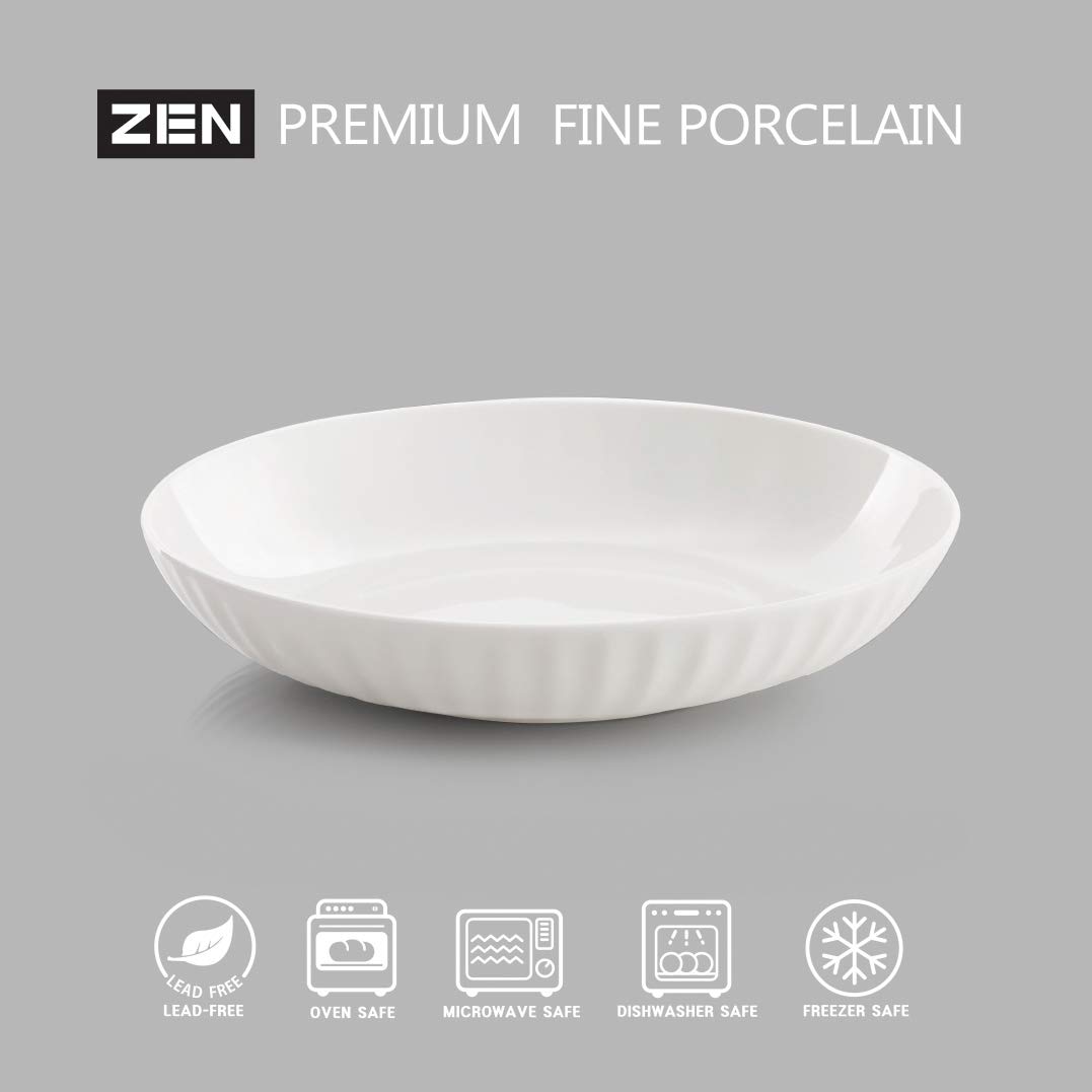 ZEN Pleats Porcelain Salad Pasta Bowls 23oz Set of 6 (White)