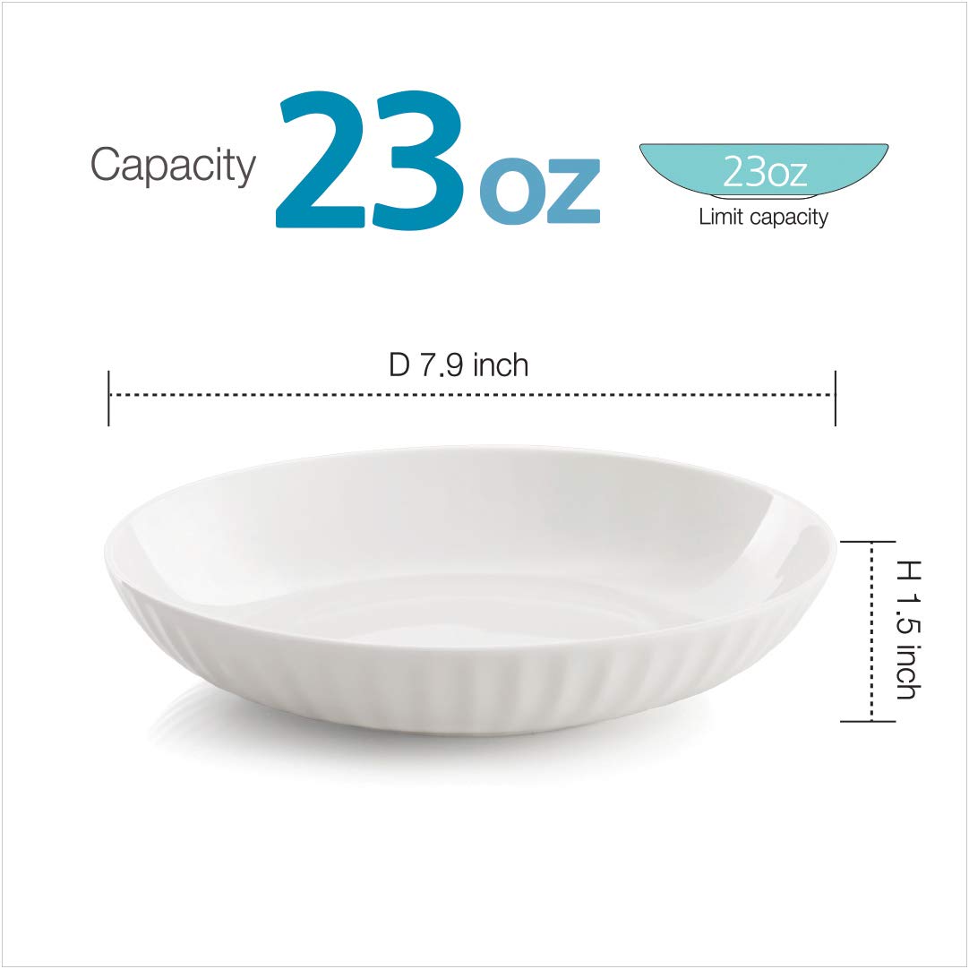 ZEN Pleats Porcelain Salad Pasta Bowls 23oz Set of 6 (White)