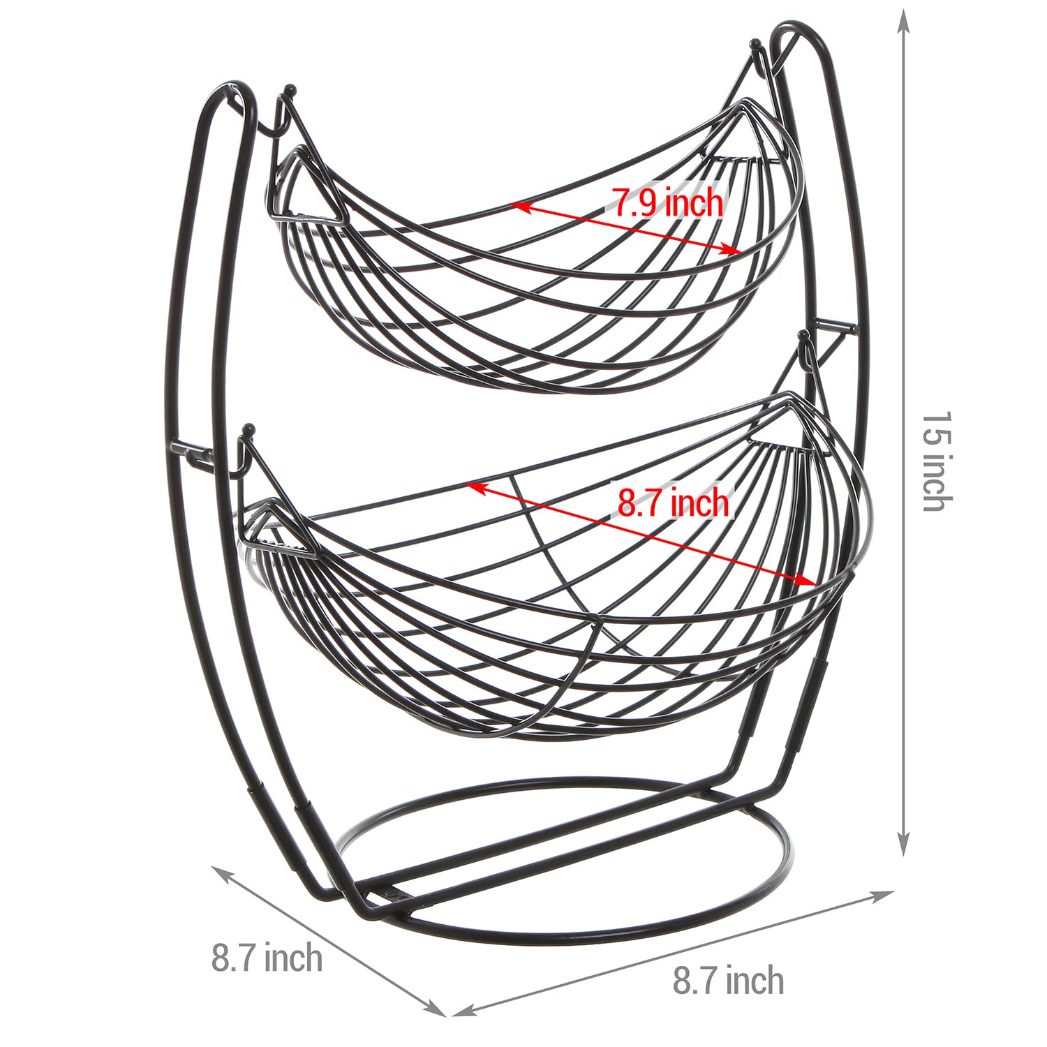 MyGift 2 Tier Black Metal Double Hammock Fruit Basket Vegetables and Produce Storage Rack Display Stand