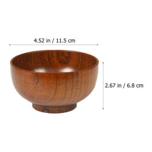 PRETYZOOM Miso Soup Bowls Wooden Rice Bowl Japanese Style Wooden Salad Bowl Mini Jujube Wood Bowl Hand- Carved for Rice Soup Condiments Small Wooden Bowls