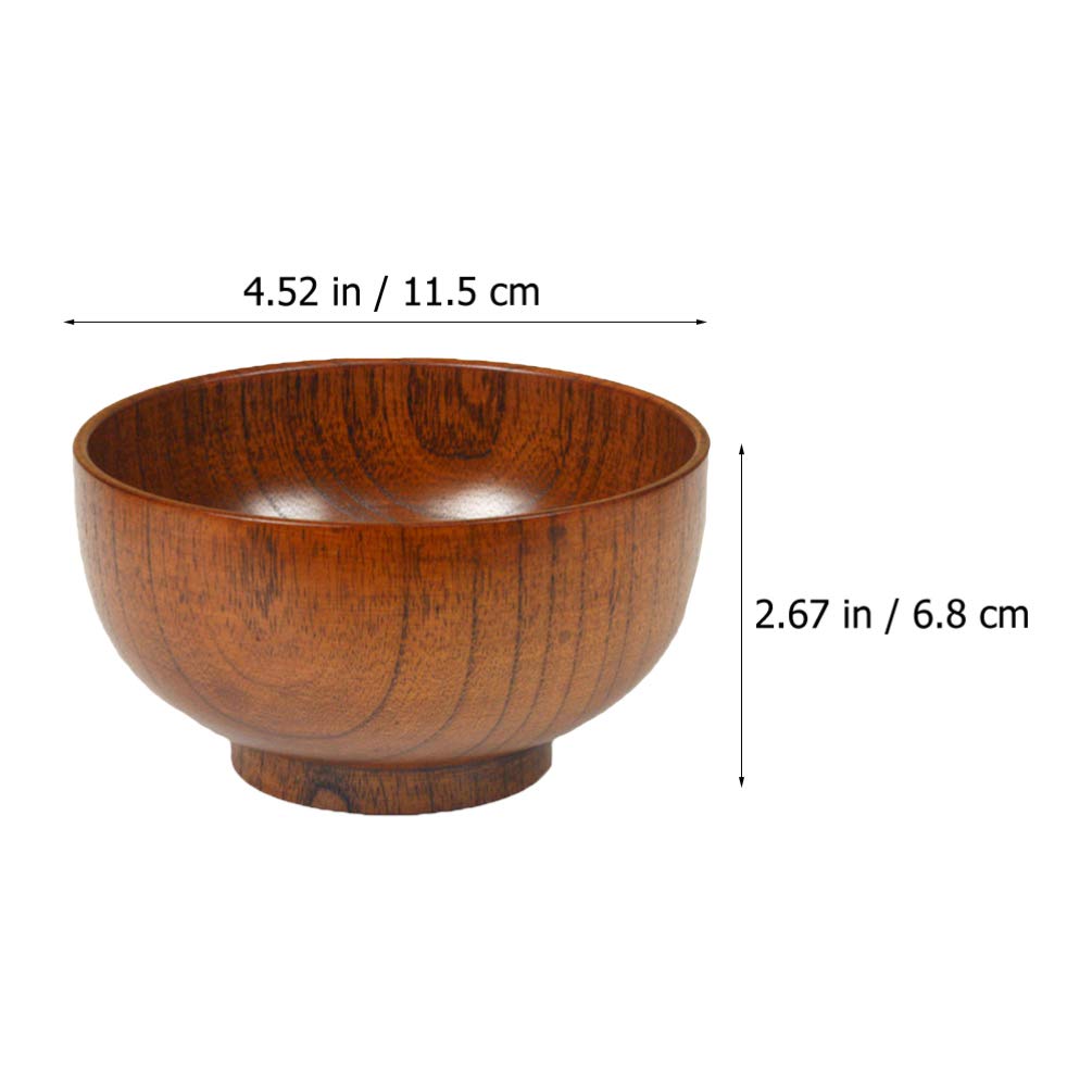 PRETYZOOM Miso Soup Bowls Wooden Rice Bowl Japanese Style Wooden Salad Bowl Mini Jujube Wood Bowl Hand- Carved for Rice Soup Condiments Small Wooden Bowls