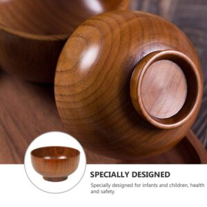 PRETYZOOM Miso Soup Bowls Wooden Rice Bowl Japanese Style Wooden Salad Bowl Mini Jujube Wood Bowl Hand- Carved for Rice Soup Condiments Small Wooden Bowls