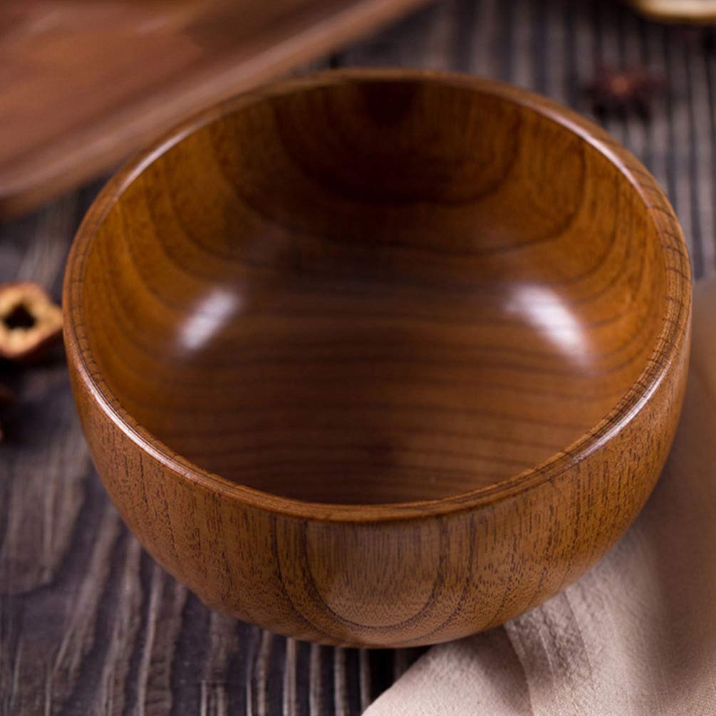 PRETYZOOM Miso Soup Bowls Wooden Rice Bowl Japanese Style Wooden Salad Bowl Mini Jujube Wood Bowl Hand- Carved for Rice Soup Condiments Small Wooden Bowls