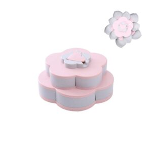 ygapuzi double deck snack box flower shaped rotating candy serving containers with phone holder, 10 grid creative snacks storage tray for dried fruit, nuts, chips, olives (pink)