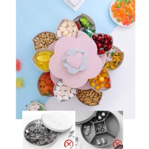 Ygapuzi Double Deck Snack Box Flower Shaped Rotating Candy Serving Containers with Phone Holder, 10 Grid Creative Snacks Storage Tray for Dried Fruit, Nuts, Chips, Olives (Pink)