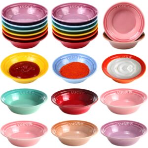 ramede 24 pcs ceramic dipping bowls 3.5 oz soy sauce dishes terracotta pinch bowl small condiments server dish for cooking prep, sushi, sauce, snack, tea bags and soy, 8 colors