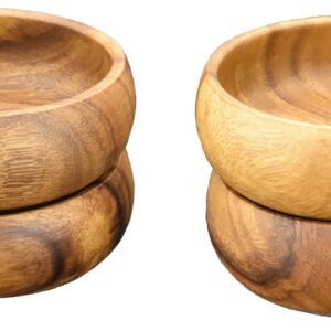 PACIFIC MERCHANTS Acacia Wood Round Nut & Dipping Bowl, 4" x 1.5", Set of 4 Sustainable eco-friendly Acaciaware Bowls