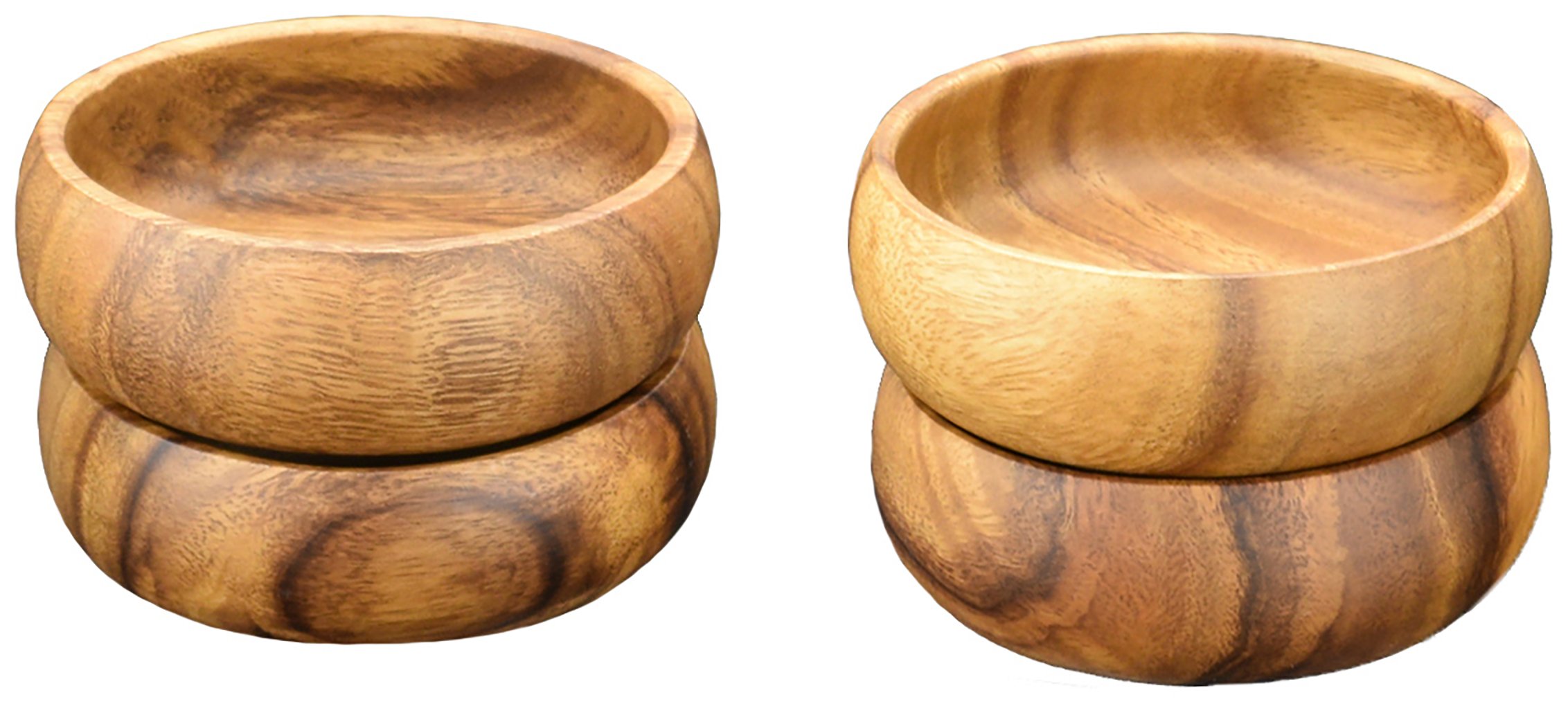 PACIFIC MERCHANTS Acacia Wood Round Nut & Dipping Bowl, 4" x 1.5", Set of 4 Sustainable eco-friendly Acaciaware Bowls