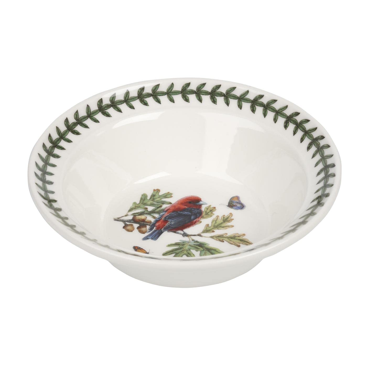 Portmeirion Botanic Gardens Birds Individual Oatmeal or Soup Bowl | 6.5 Inch Bowl with Scarlet Tanager Motif | made of Fine Earthenware | Dishwasher and Microwave Safe | Made in England