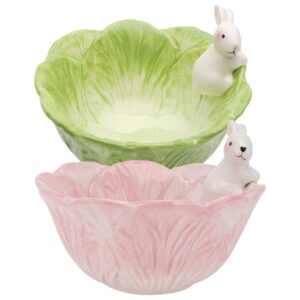 yardwe fruit bowl cute cereal bowls cartoon cabbage with rabbit shaped ceramic bowls 2pcs rice bowls salad bowls soup bowls small serving bowls for easter party table decor