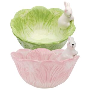 Yardwe Fruit Bowl Cute Cereal Bowls Cartoon Cabbage with Rabbit Shaped Ceramic Bowls 2pcs Rice Bowls Salad Bowls Soup Bowls Small Serving Bowls for Easter Party Table Decor