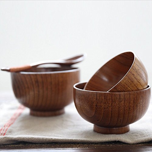 Set of 4 Japanese Style Solid Wood Bowl Children Kids Baby Serving Tableware for Salad Rice Miso Soup Fruits Decorative Display