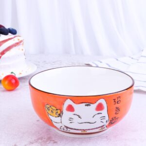 Amosfun 5Pcs Japanese Porcelain Ceramic Rice Bowl Japanese Soup Bowls Dessert Bowl Appetizer Bowl Snack Bowl Maneki Neko Lucky Cat Bowl for Home Kitchen Decoration