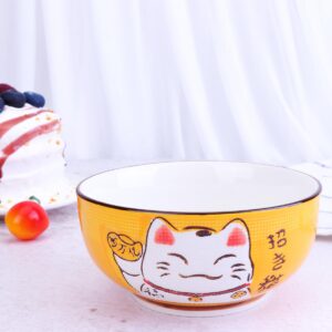 Amosfun 5Pcs Japanese Porcelain Ceramic Rice Bowl Japanese Soup Bowls Dessert Bowl Appetizer Bowl Snack Bowl Maneki Neko Lucky Cat Bowl for Home Kitchen Decoration