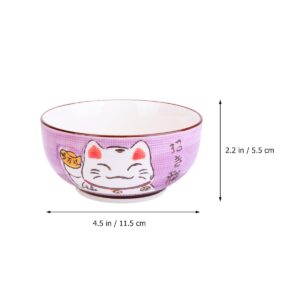 Amosfun 5Pcs Japanese Porcelain Ceramic Rice Bowl Japanese Soup Bowls Dessert Bowl Appetizer Bowl Snack Bowl Maneki Neko Lucky Cat Bowl for Home Kitchen Decoration