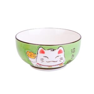 Amosfun 5Pcs Japanese Porcelain Ceramic Rice Bowl Japanese Soup Bowls Dessert Bowl Appetizer Bowl Snack Bowl Maneki Neko Lucky Cat Bowl for Home Kitchen Decoration