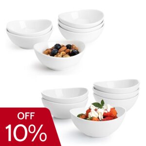 sweese 10 ounce small bowls and 4 ounce mini bowls set of 6, white