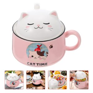 Angoily Chinese Decor Ceramic Bowl with Lid Handle Cat Design Instant Noodle Bowl Cereal Bowl Soup Mug Ramen Bowl for Rice Salad Noodle Pho Vegetable Fruit 1020ml Pasta Container