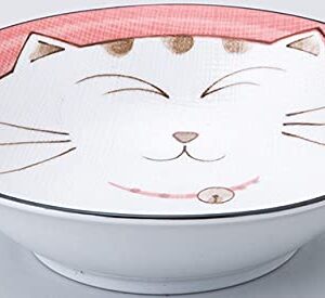 JapanBargain 2478x4, Japanese Porcelain Bowls Shallow Soup Bowls Smiling Kitty Cat Made in Japan, 6.75-inch, Pink